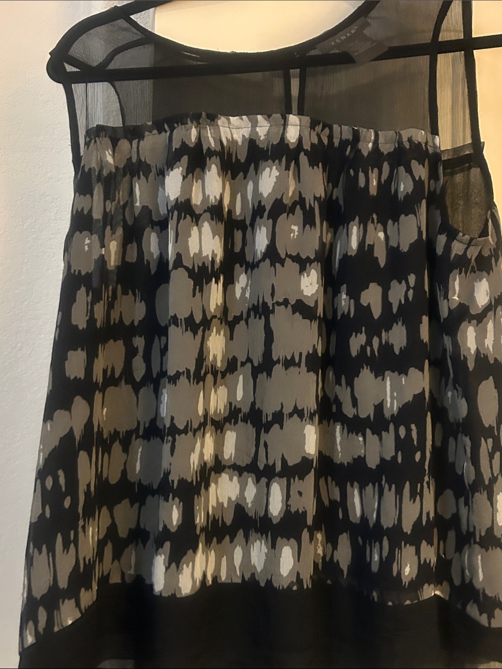 Kenar Black, Gray & Cream Sheer Overlay High-Low Skirt